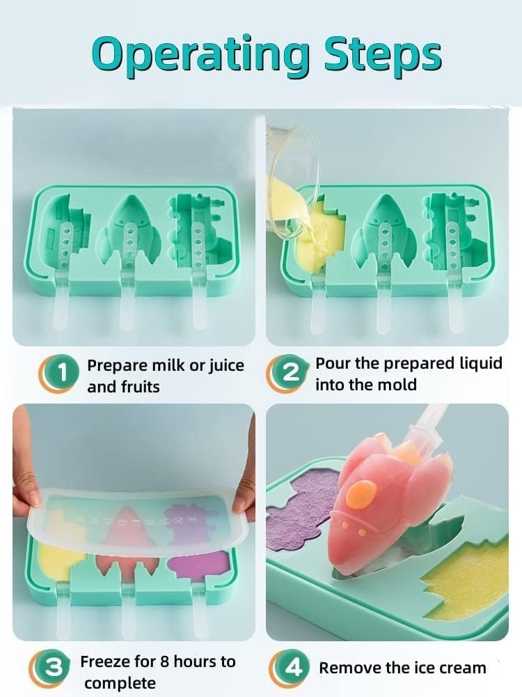 2 Pack Silicone Popsicle Moulds with Attached Lids, Silicone Frozen Popsicles Molds, BPA Free Popsicle Mold Reusable Easy Release Ice Pop Maker, Food Grade Silicone Ice Pop Cream Mold (1)
