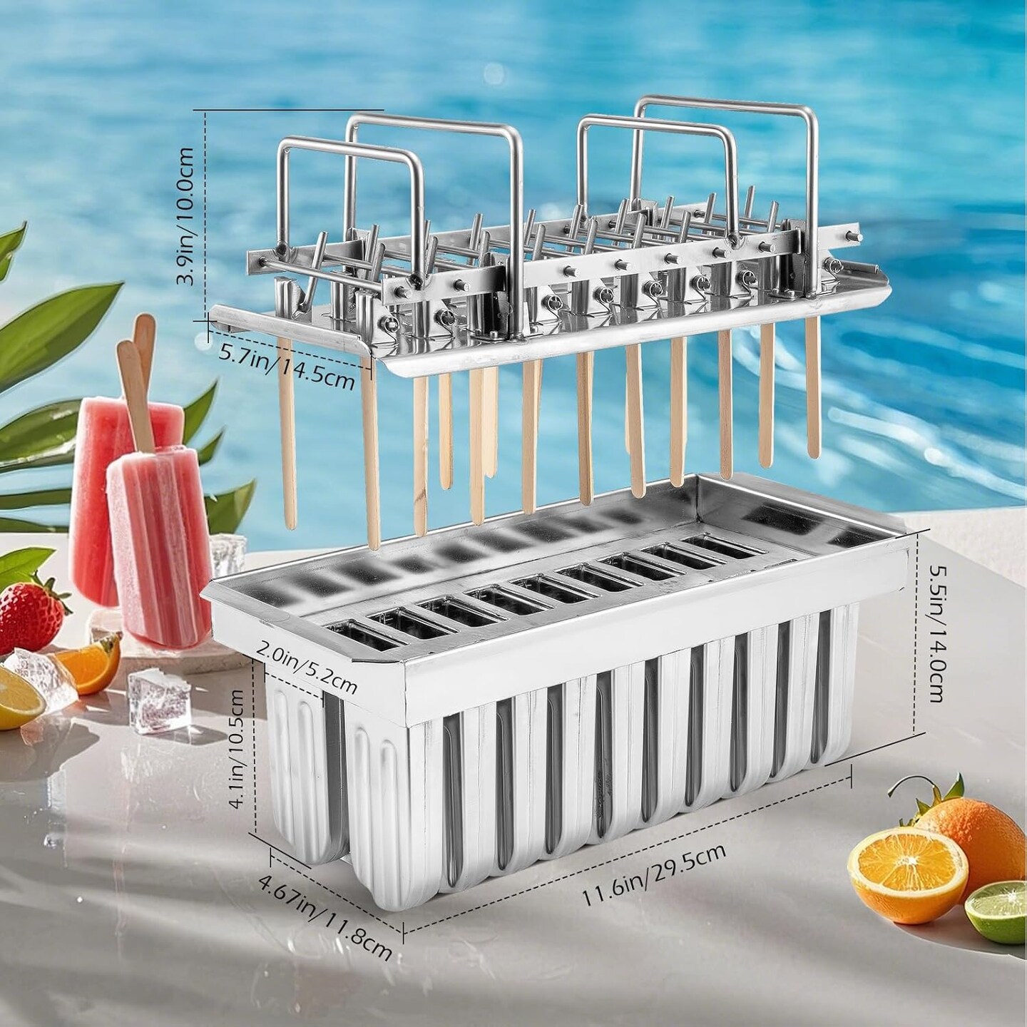 Commercial Popsicle Molds 20PCS Round Heads with Double Slot Stainless Steel Popsicle Molds Metal Ice Cream Popsicle Mold with Lid, Single Cup Capacity 85ml