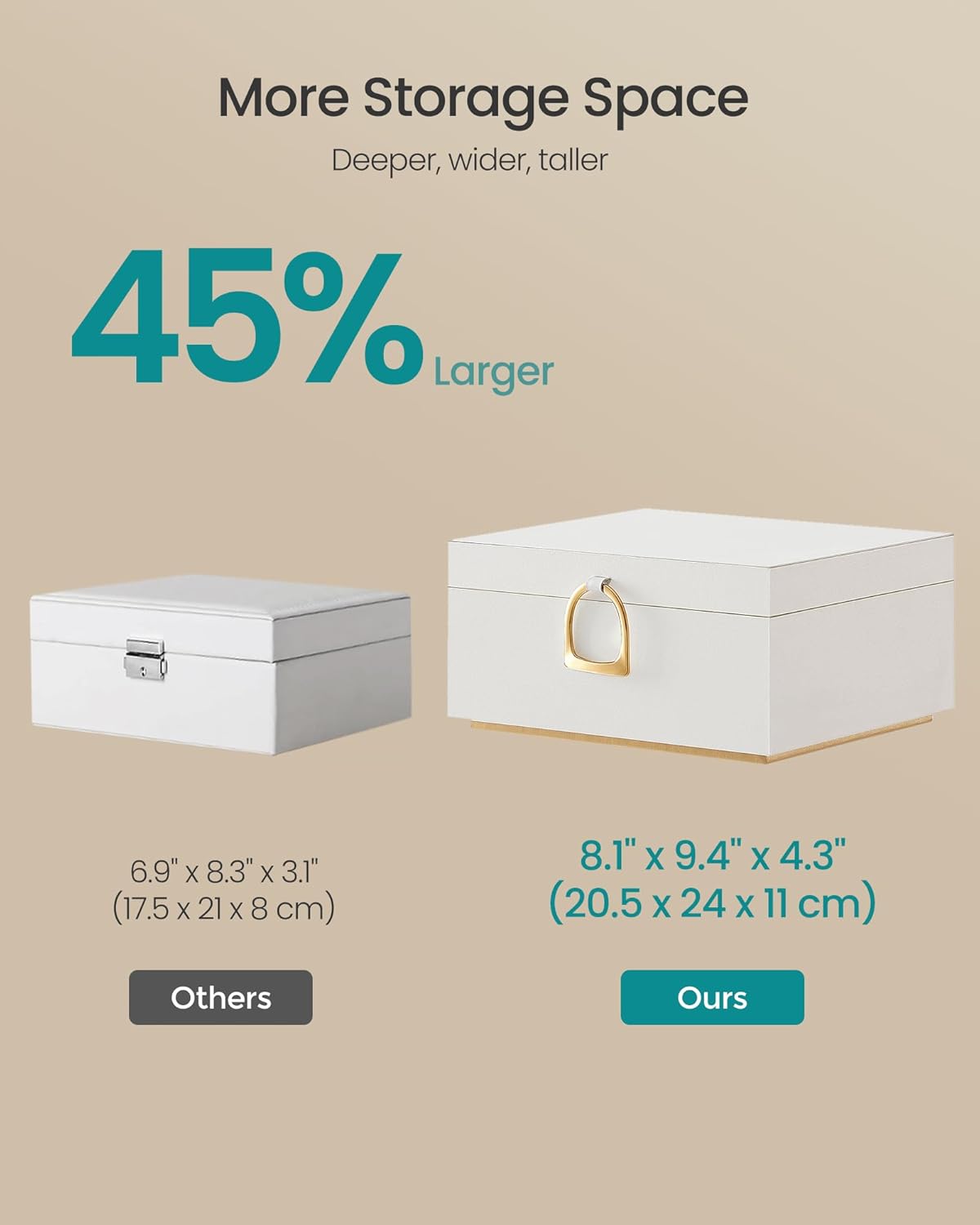 2-Layer Jewelry Box – Jewelry Organizer with Handle, Removable Tray, Floating Display Effect, White, 8.1 x 9.4 x 4.3 Inches – Gift Idea