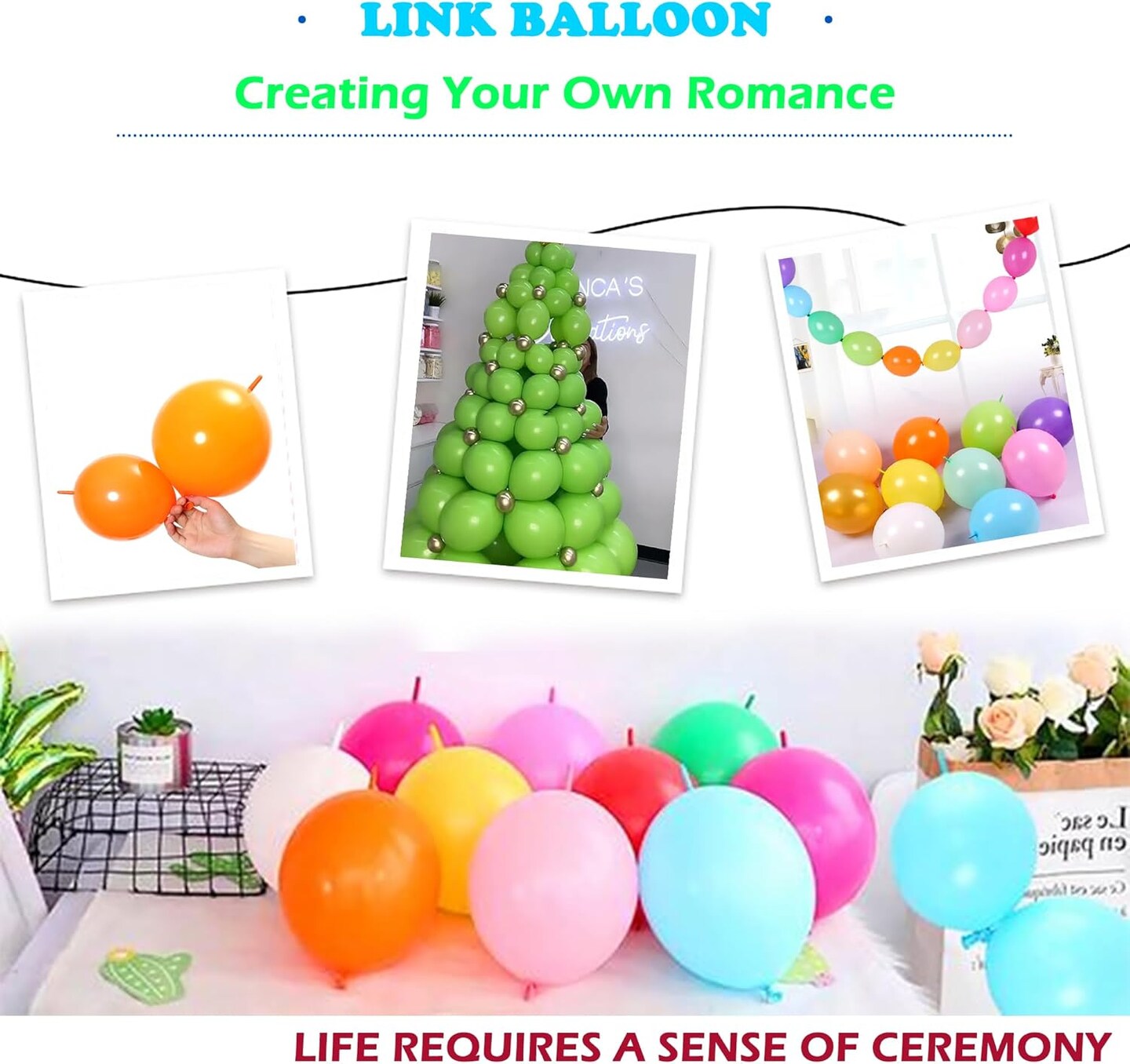 Red Link Balloons 6 Inch 120 Pcs Latex Quick Linking Balloon for Birthday Wedding Party Festival Decorations