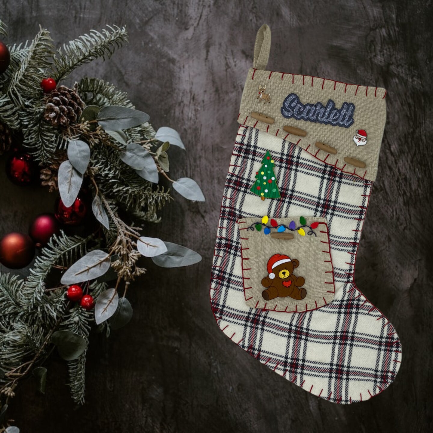 Christmas Bear wearing a Santa Hat, Embroidered, Iron on Patch