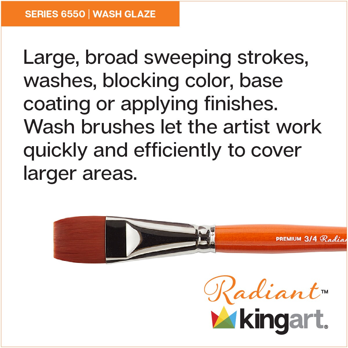 KINGART® Radiant™ 6550 Wash Series Premium Golden Synthetic Brushes for Acrylic, Oil and Watercolor, Set of 3