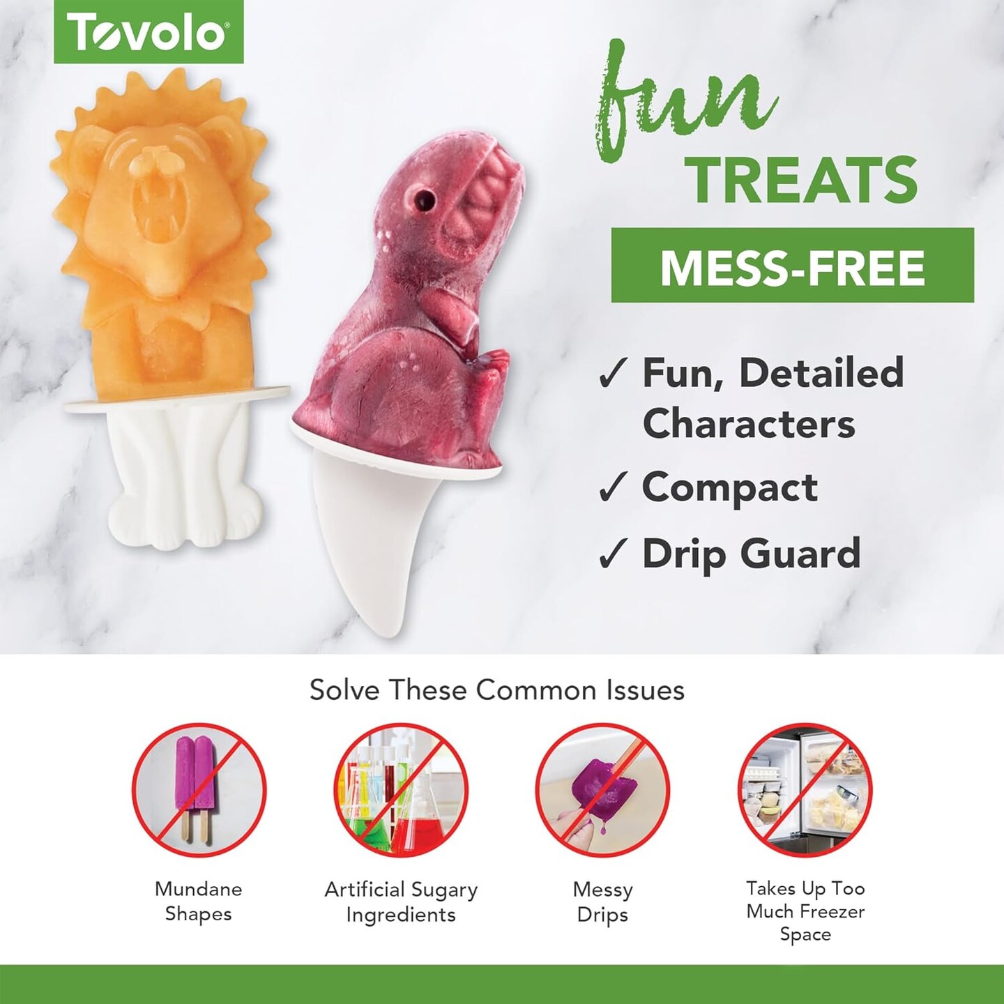 Zombie Popsicle Molds (Set of 4) - Mess-Free Silicone Ice Pops with Reusable Sticks for Freezer Snacks / Dishwasher-Safe & BPA-Free,Green/White