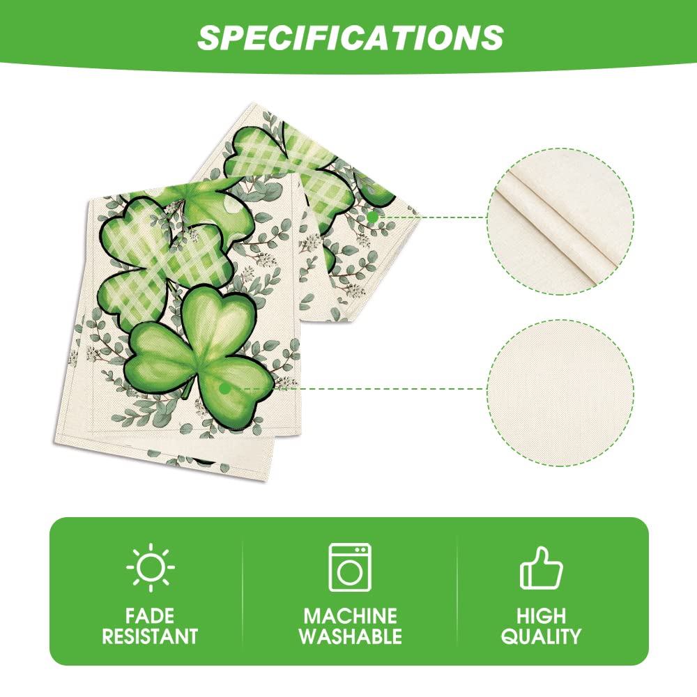 Clover Shamrocks Eucalyptus Buffalo Plaid St.Patrick's Day Table Runner, Seasonal Kitchen Dining Table Runner for Home Party Decor 13x36 Inch