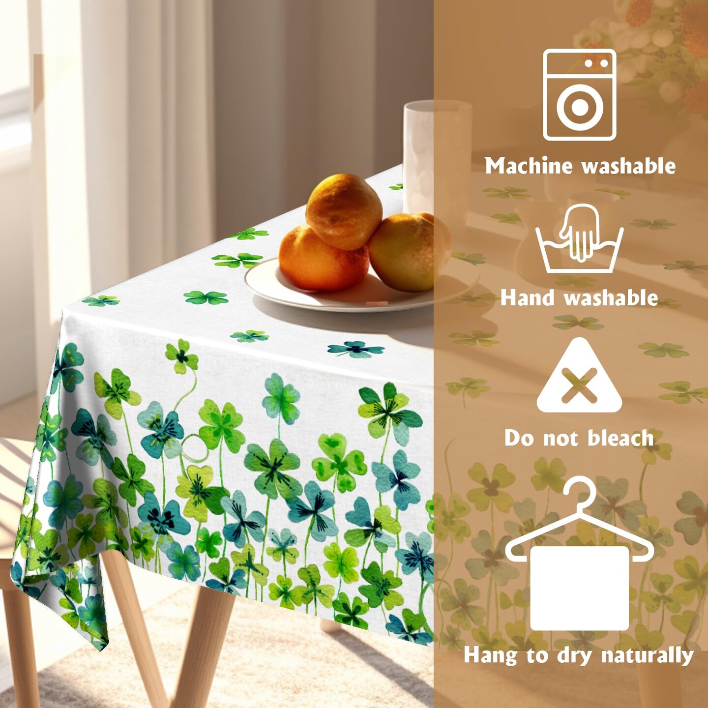 St. Patrick's Day Tablecloth 52x52 Inch Square Green Lucky Shamrock Table Cloths Farmhouse Irish Dust-Proof Spill Proof Rustic Table Covers for Spring Holiday Party Dining Kitchen Tabletop Decor