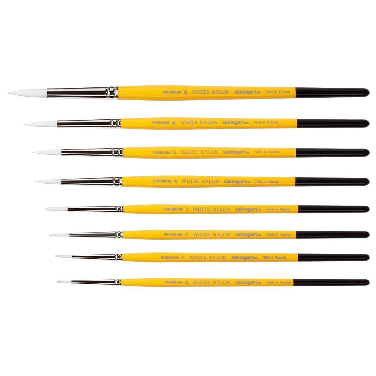 KINGART&#xAE; White Nylon 7950 Round Set, 8 pc