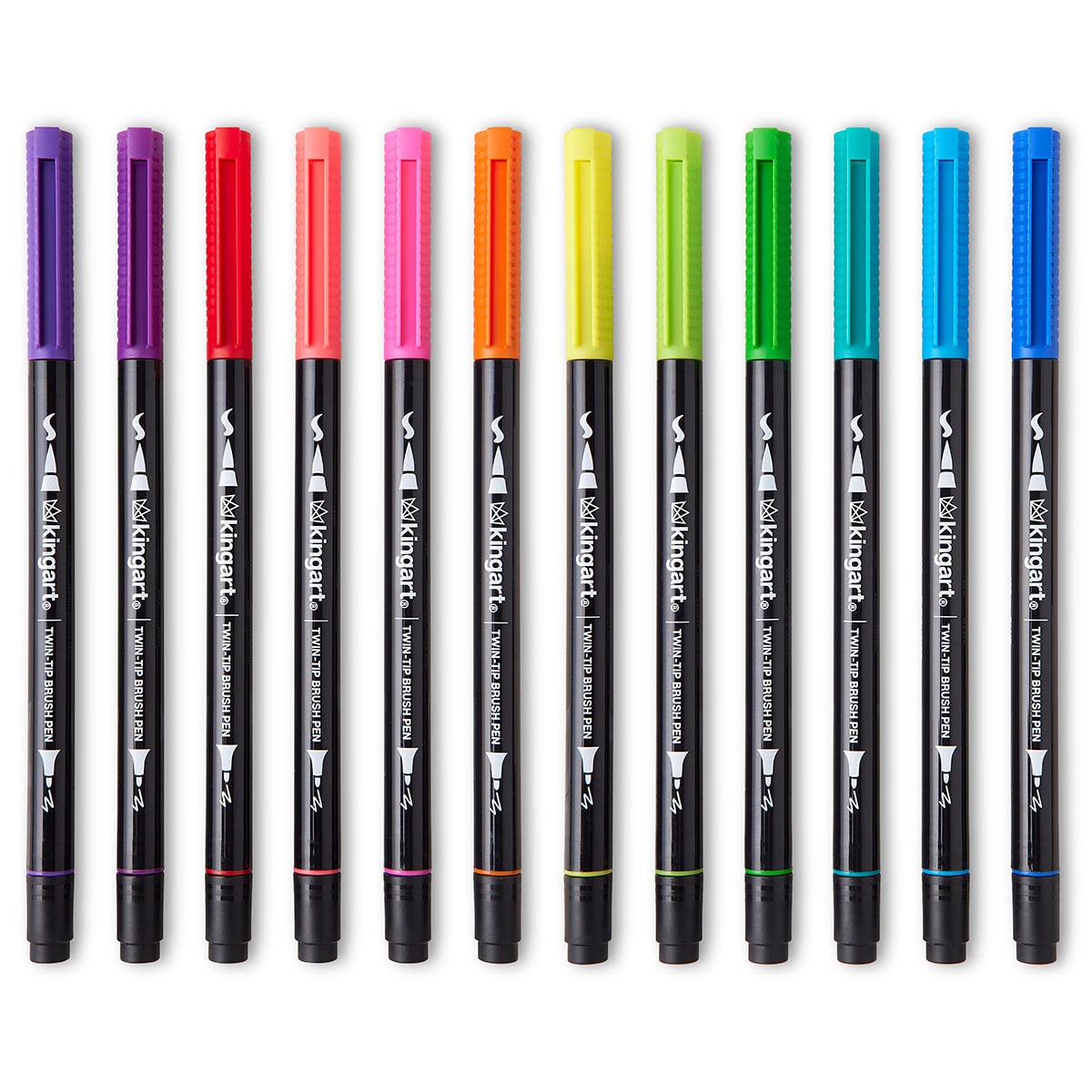 KINGART&#xAE; PRO Twin-Tip&#x2122; Brush Pens, 12 BRIGHT Colors