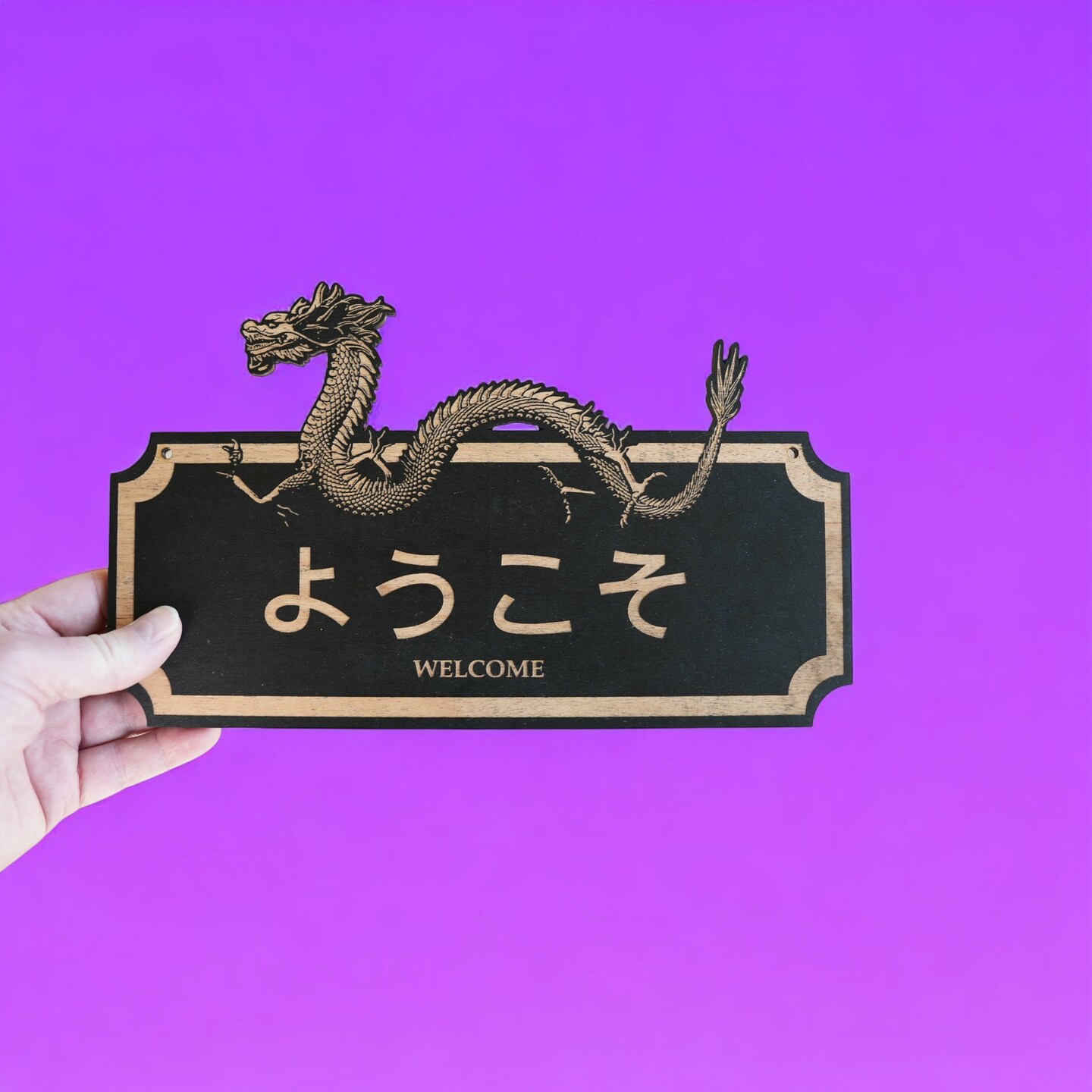 Sign - BLACK - WELCOME - Japanese - Plaque Sign 11x7in