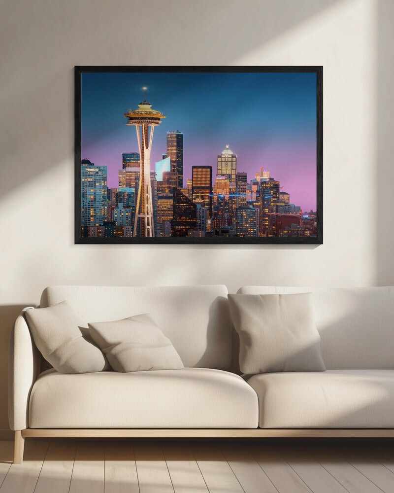 Pink Seattle. - Juan Pablo de Miguel 24x36 Black Framed Art | Home or Office Art