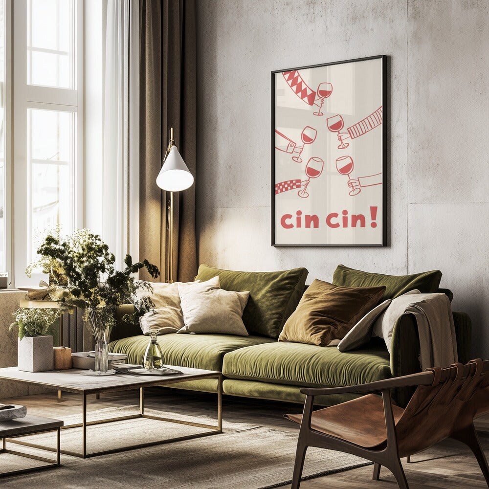 Cin cin! Wine Party with Friends - Rio Sol&#xE9;y 24x36 Black Framed Art | Home or Office Art