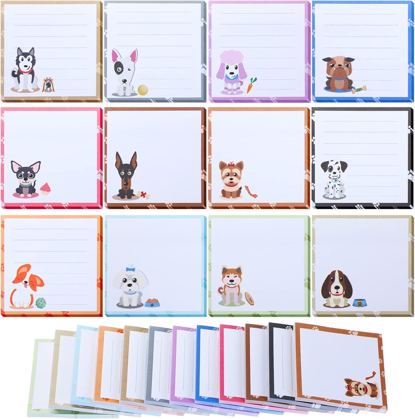 12 Pack Dog Flamingo Sticky Notes Bulk Small to Do List Funny Cute Animals Notepad for Office School Gifts, 600 Sheets in Total(Bright Colors,Dog)