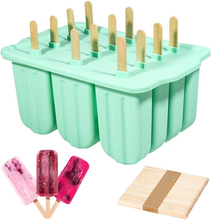 Silicone Popsicles Molds 12 Pieces, Popsicle Holders for Kids with 50 Wooden Sticks Cake Pop Molds, Ice Pop Mold BPA Free Easy Release,Ice Pop Molds Popsicle Molds for Toddlers