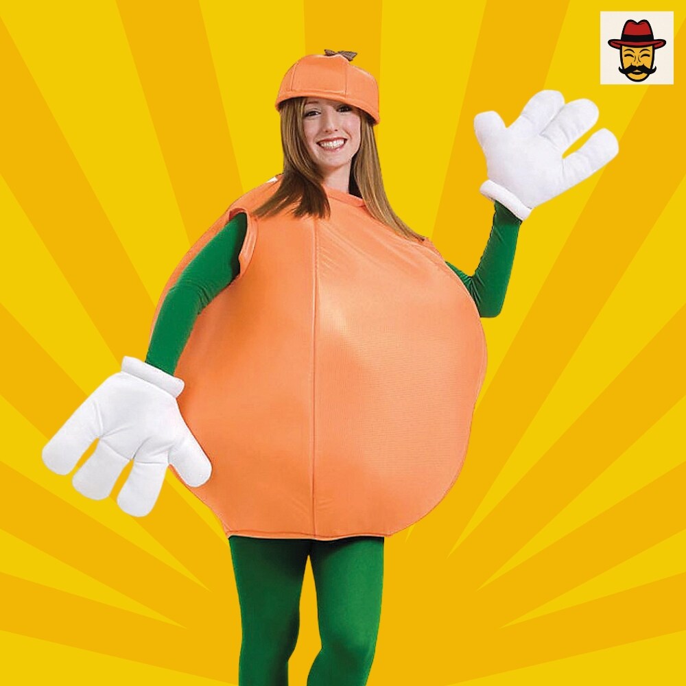 Orange Fruit Adult Costume Funny Smock Tunic with Hat Halloween Party Outfit
