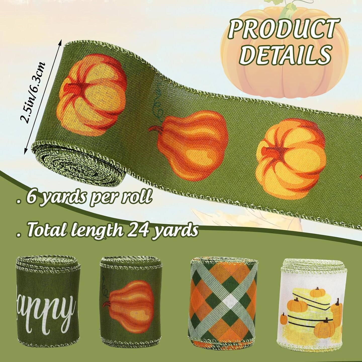 4 Rolls Fall Pumpkin Truck Plaids Ribbon