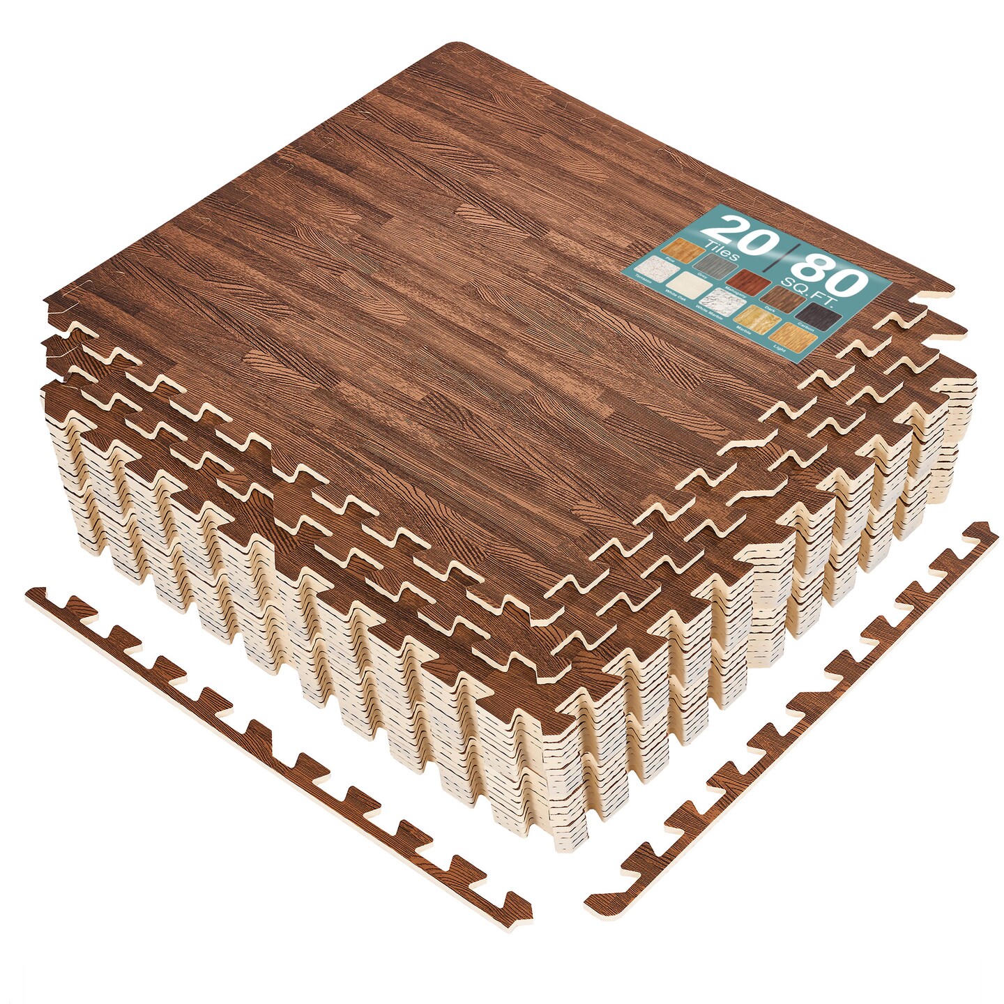 Sorbus Wood Grain Floor Tiles Foam Mat EVA Interlocking Mats Tile 3/8-Inch Thick Flooring Wood Puzzle Exercise Mats w/ Borders