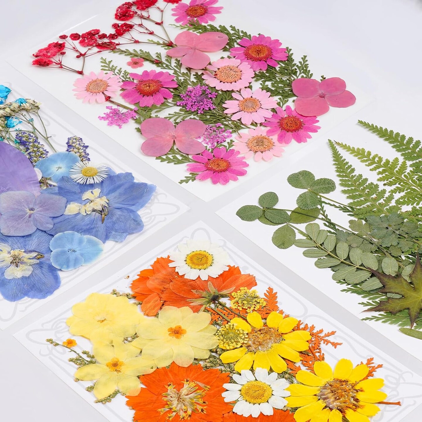 100-Piece Dried Pressed Flowers & Leaves Set for Crafts – Colorful Natural Flowers for Resin, Jewelry, Nail Art, Candle, Soap, Scrapbooking & DIY Projects – Tweezers Included