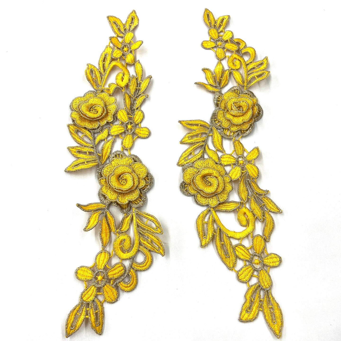 1 Pair 3D Floral Lace Applique Embroidered on 100% Polyester Net Mesh 14" x 5" Each Side