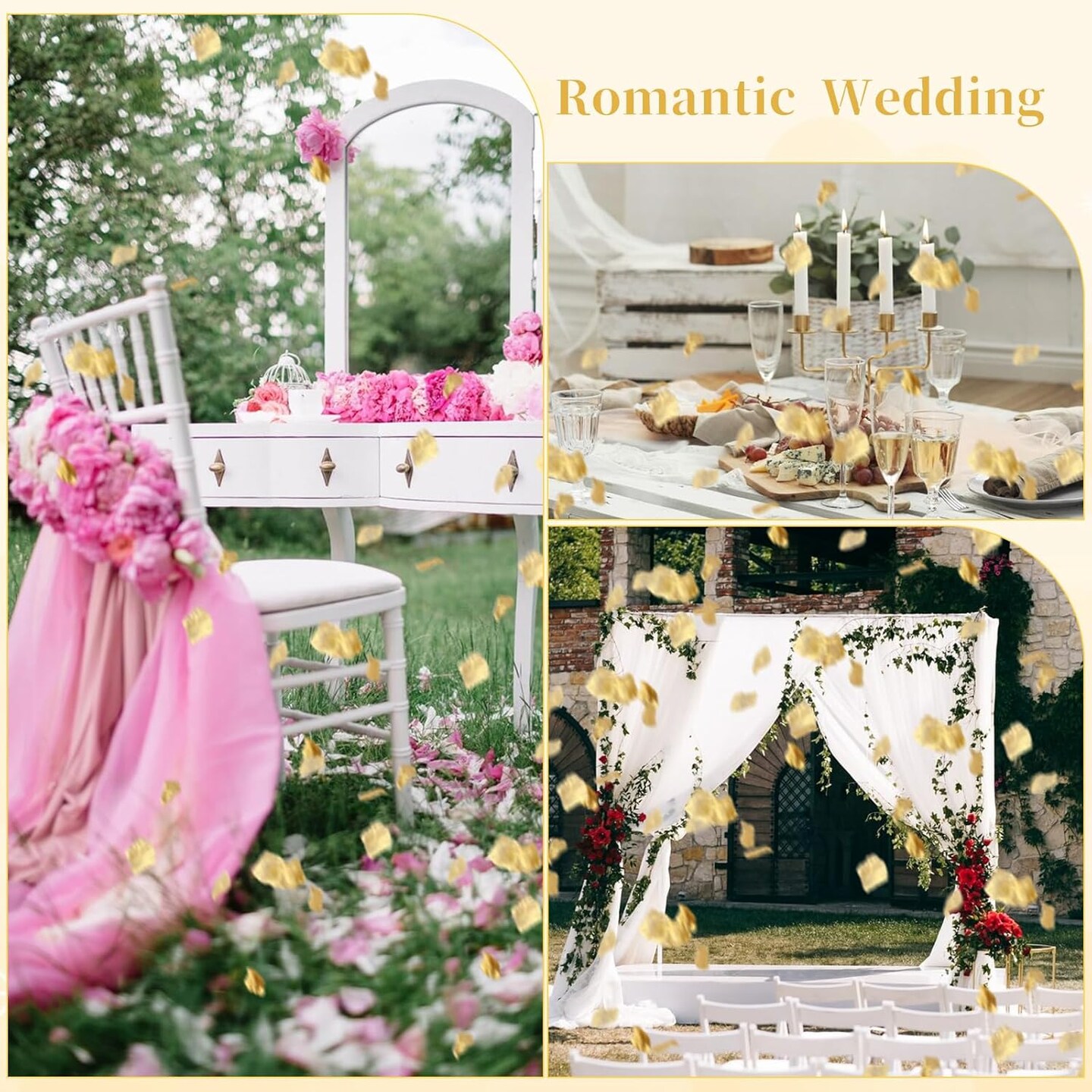 300PCS Fake Rose Petals Gold Silk