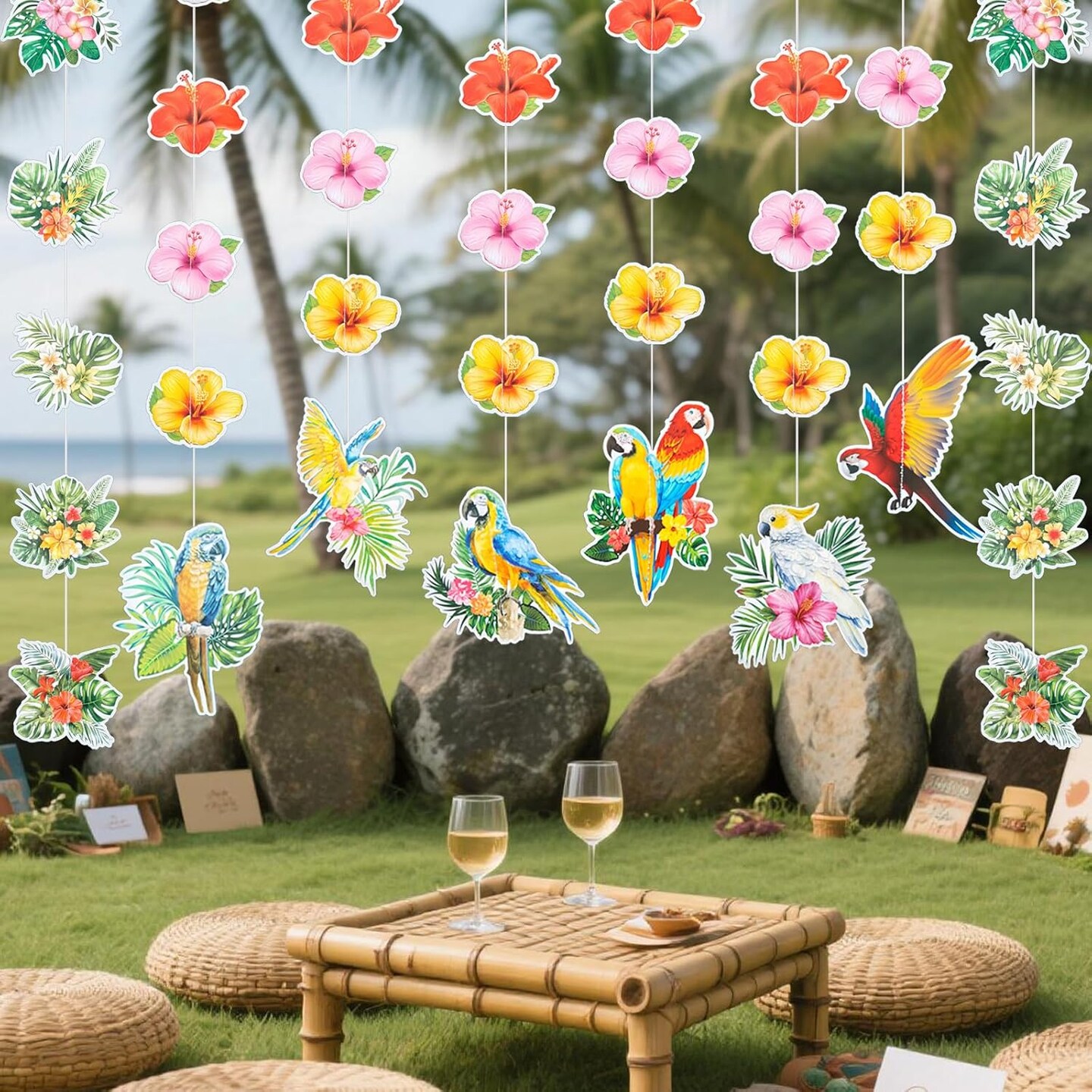 Hawaii Tropical Parrot Flower Hanging Garland - 8 Strings Luau Party Decorations