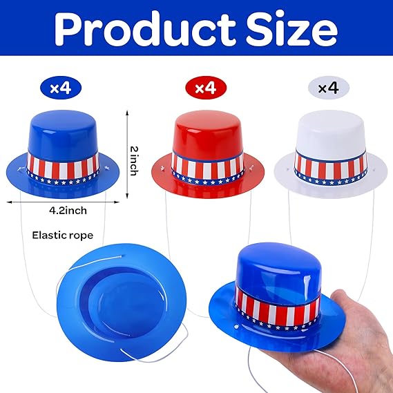4th of July Patriotic Mini Top Hats, Red White Blue