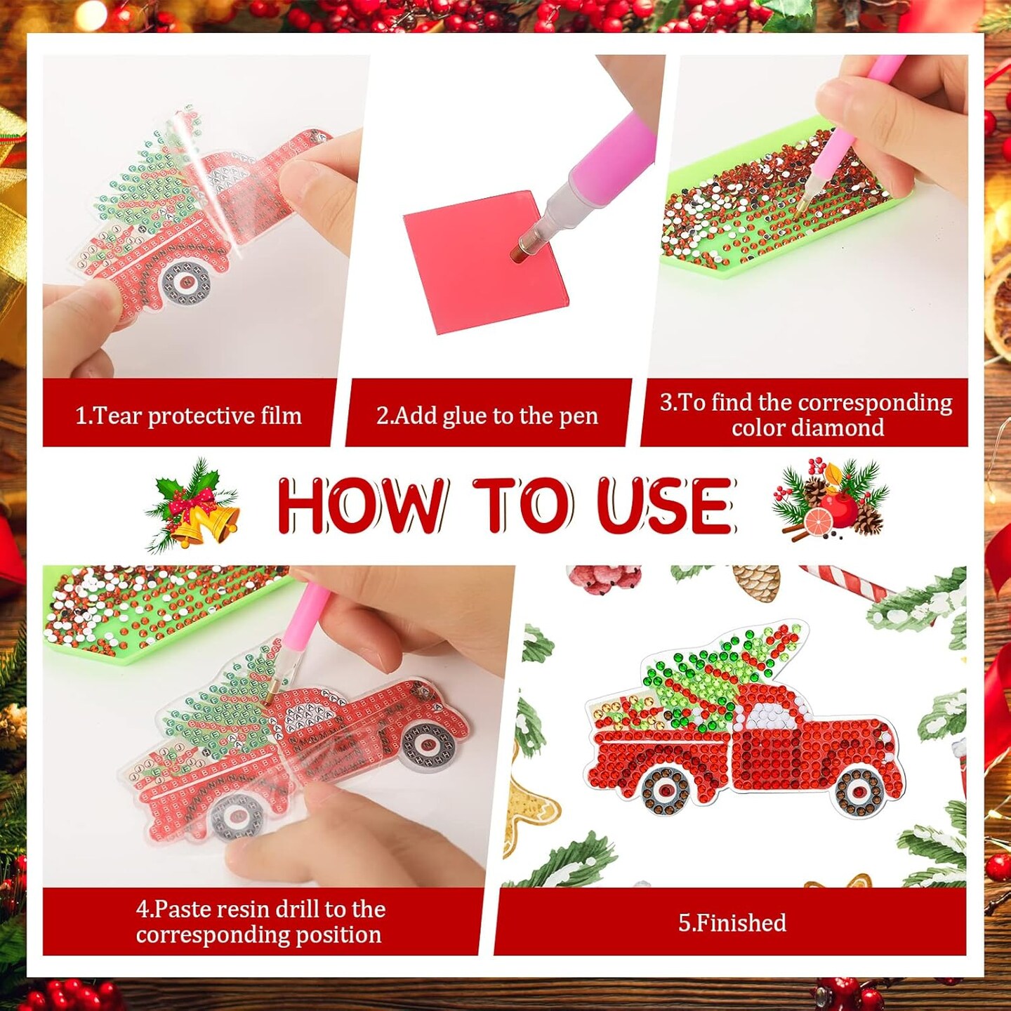 12 Pieces Christmas Diamond Painting Kits 5D DIY Diamond Painting (Classic Style)