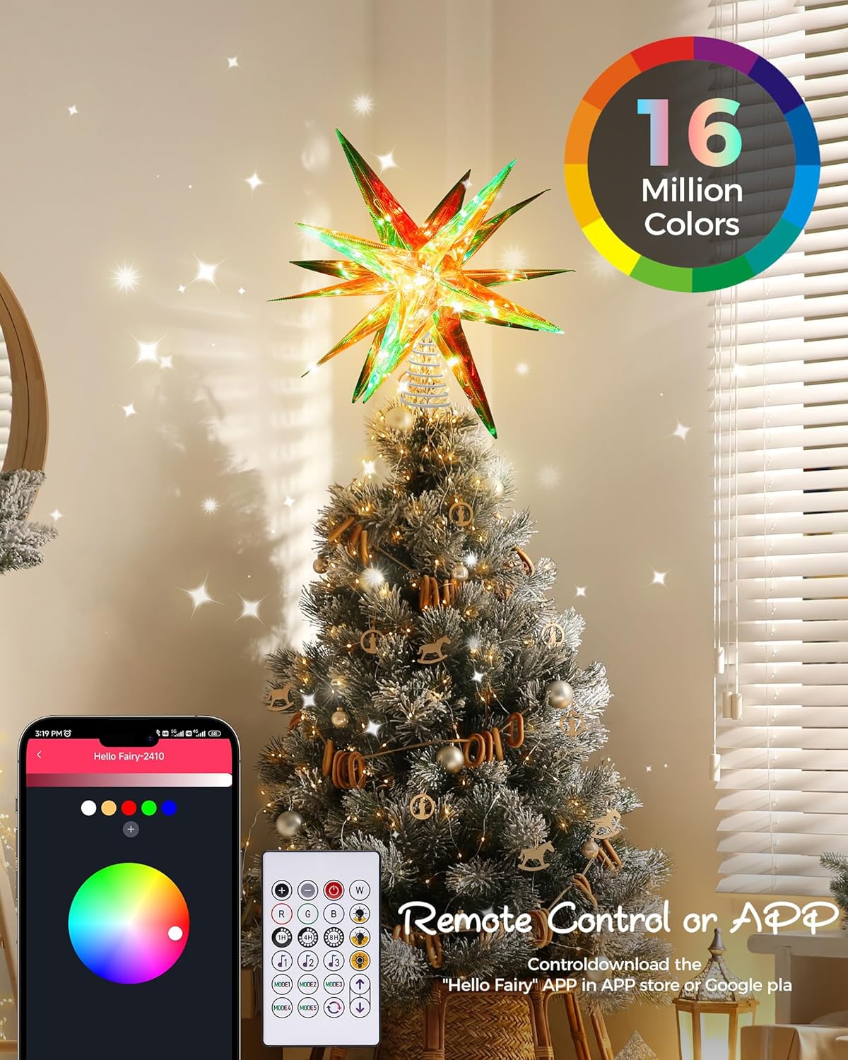 RGB LED Christmas Tree Topper Star - APP-Controlled(Rgb)