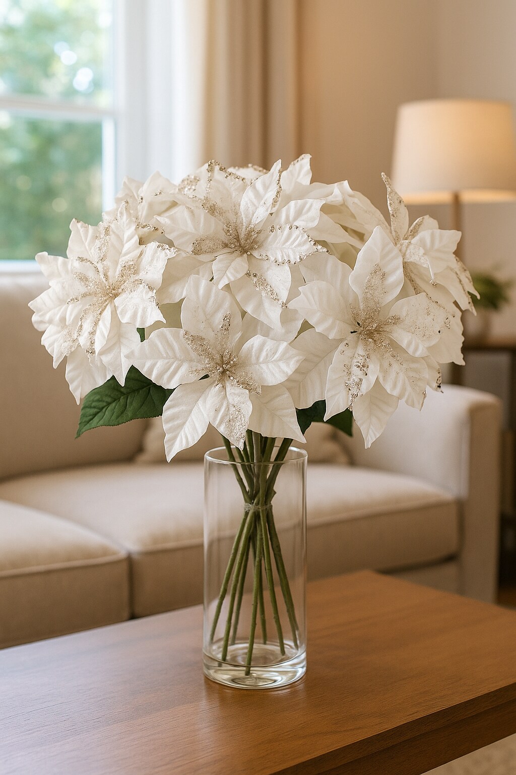 33" White Poinsettia – Artificial Holiday Décor Flower, Christmas Faux Plant for Home, Wreaths & Centerpieces, Set of 3