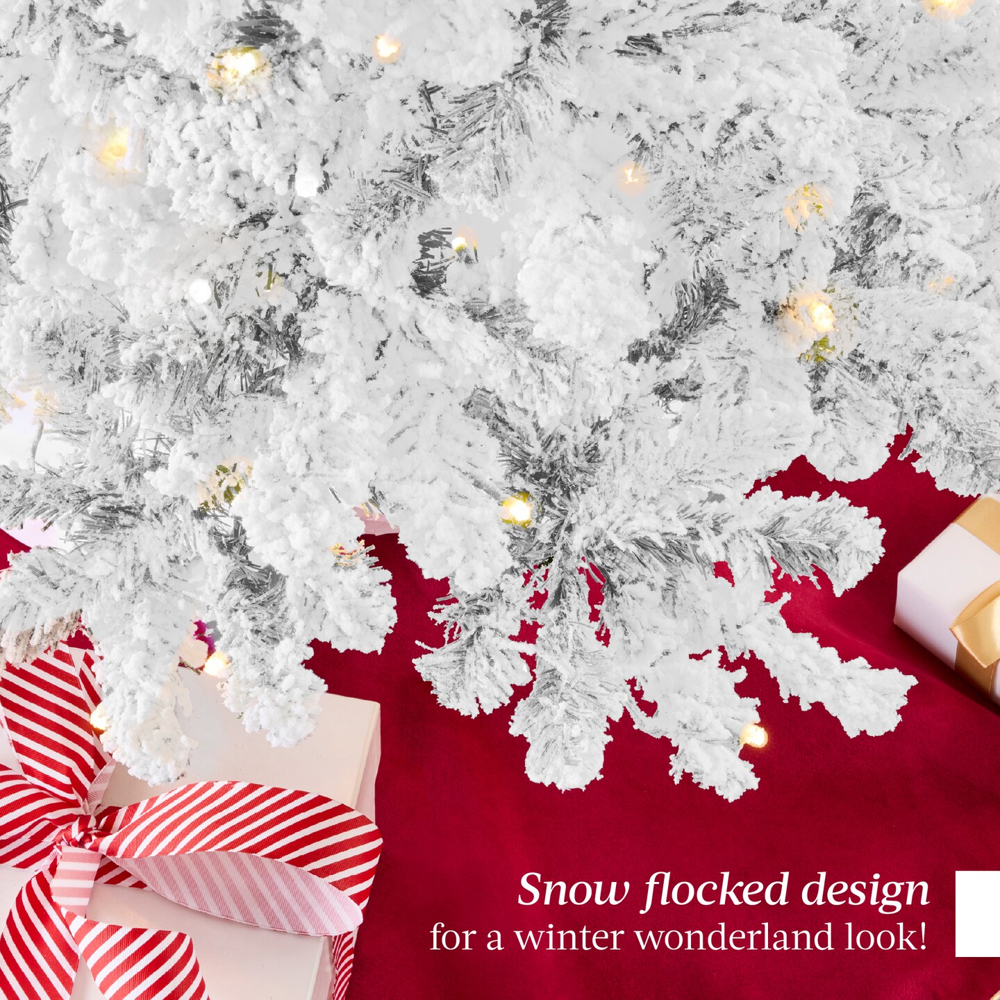 Best Choice Products Pre-Lit White Christmas Pine Tree w/ Flocked Branches, Warm-White Lights