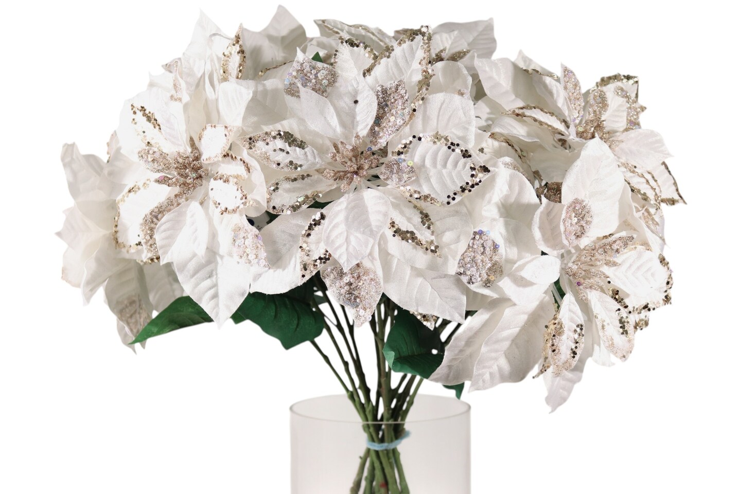 33" White Poinsettia – Artificial Holiday Décor Flower, Christmas Faux Plant for Home, Wreaths & Centerpieces, Set of 3