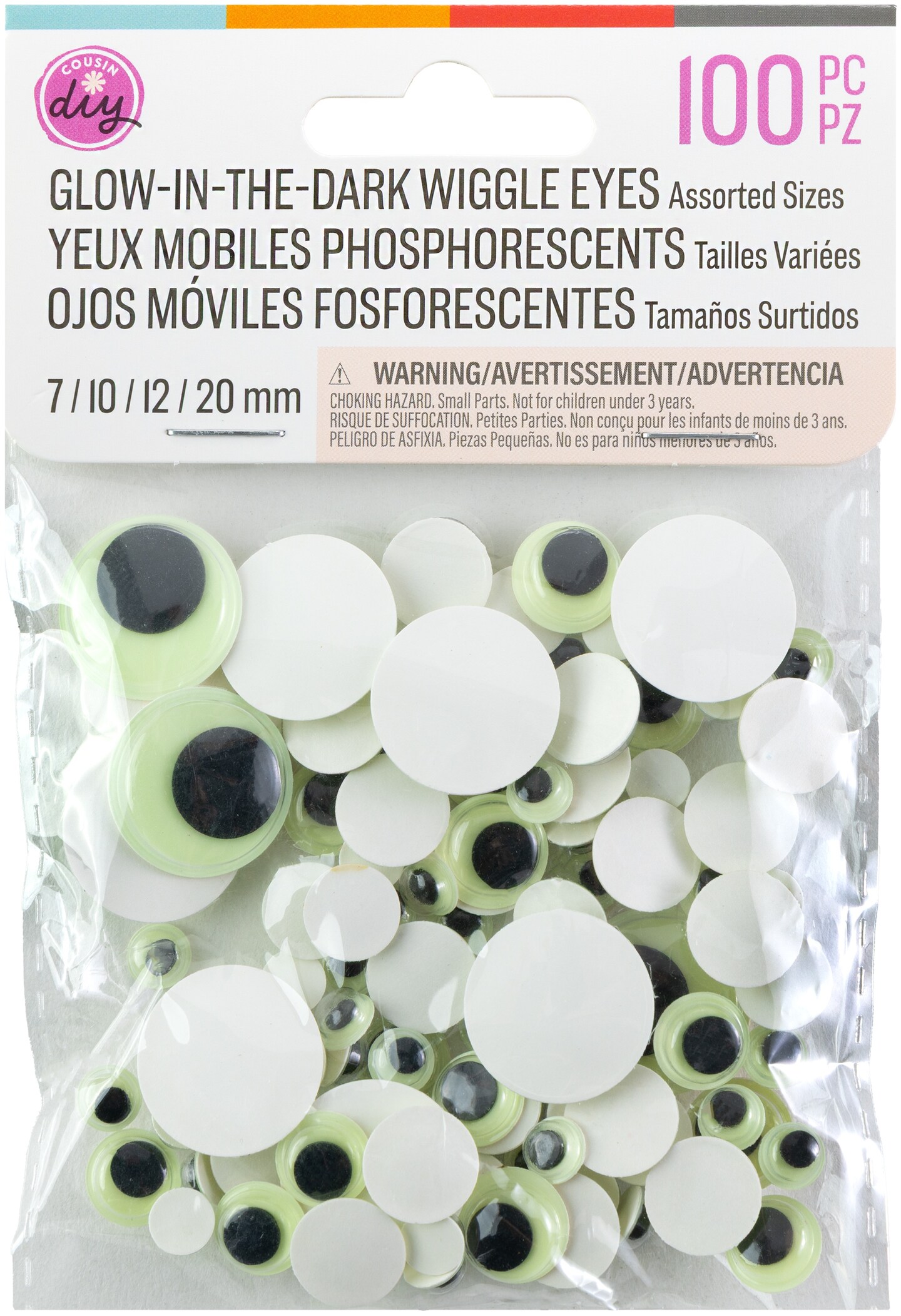 CousinDIY Wiggle Eyes Variety Pack 100/Pkg-Glow In The Dark