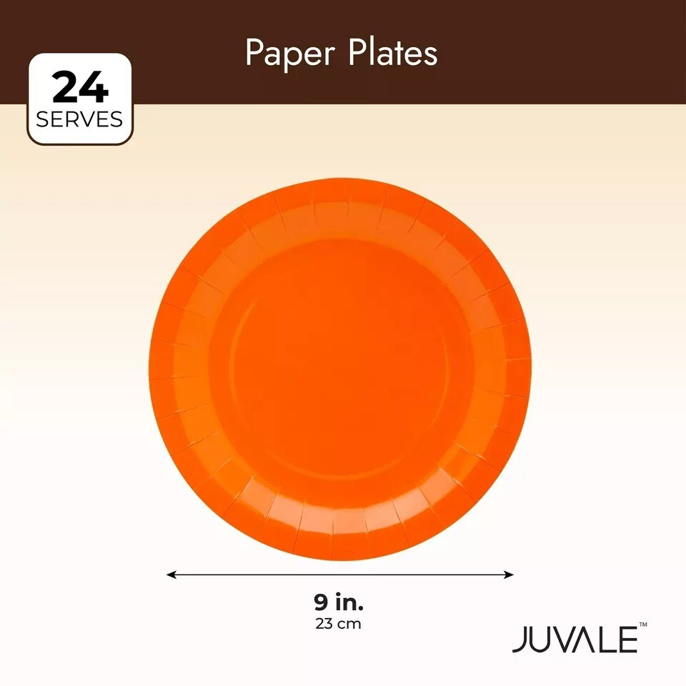 Serves 24 Orange Party Supplies with Paper Plates, Cups, and Napkins, 72 Pieces