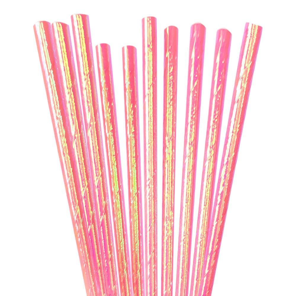 Pink Iridescent Cake Pop Party Straws