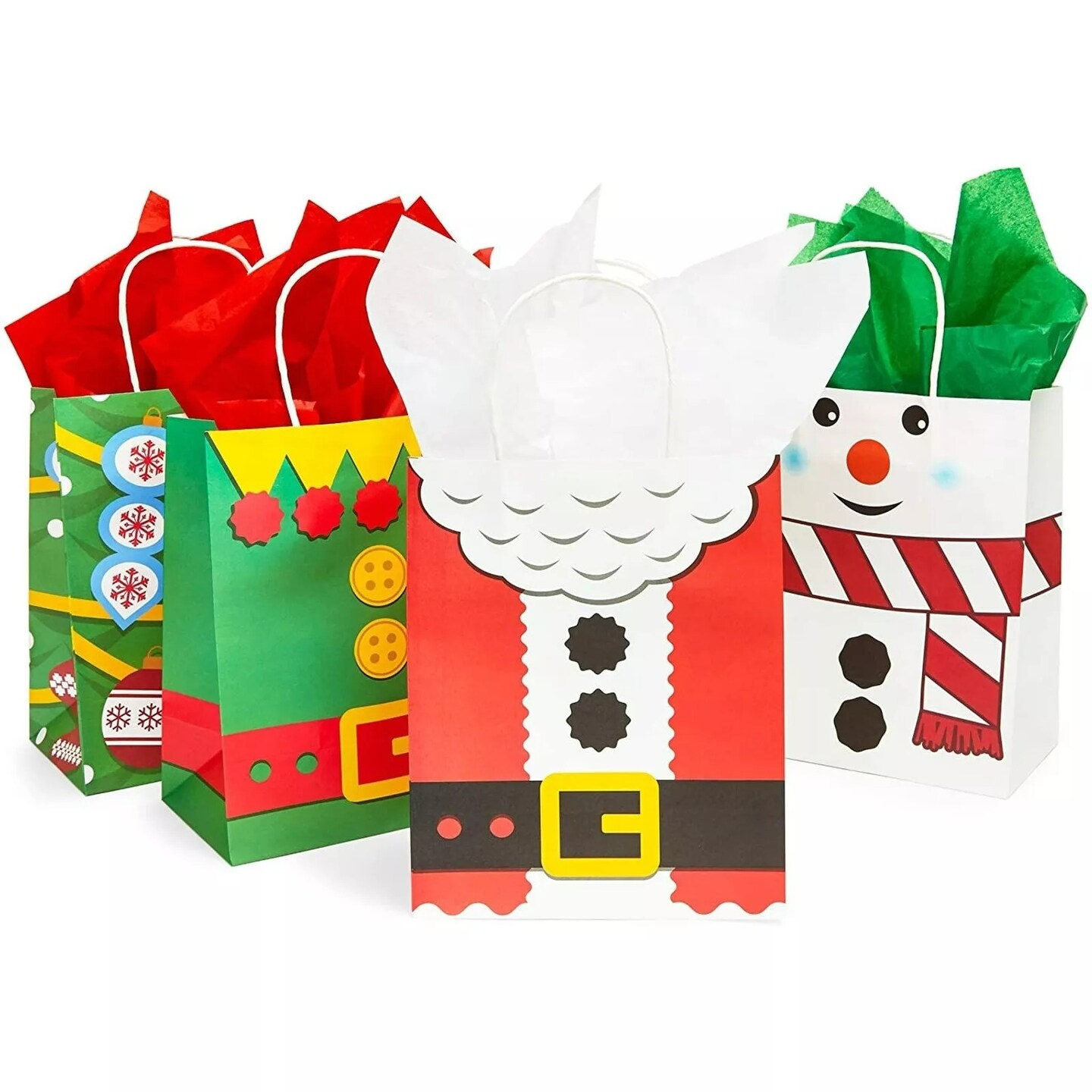 24 Christmas Gift Bags with Tissue Paper, Medium with Handle for Party 8x10x4.7&#x22;