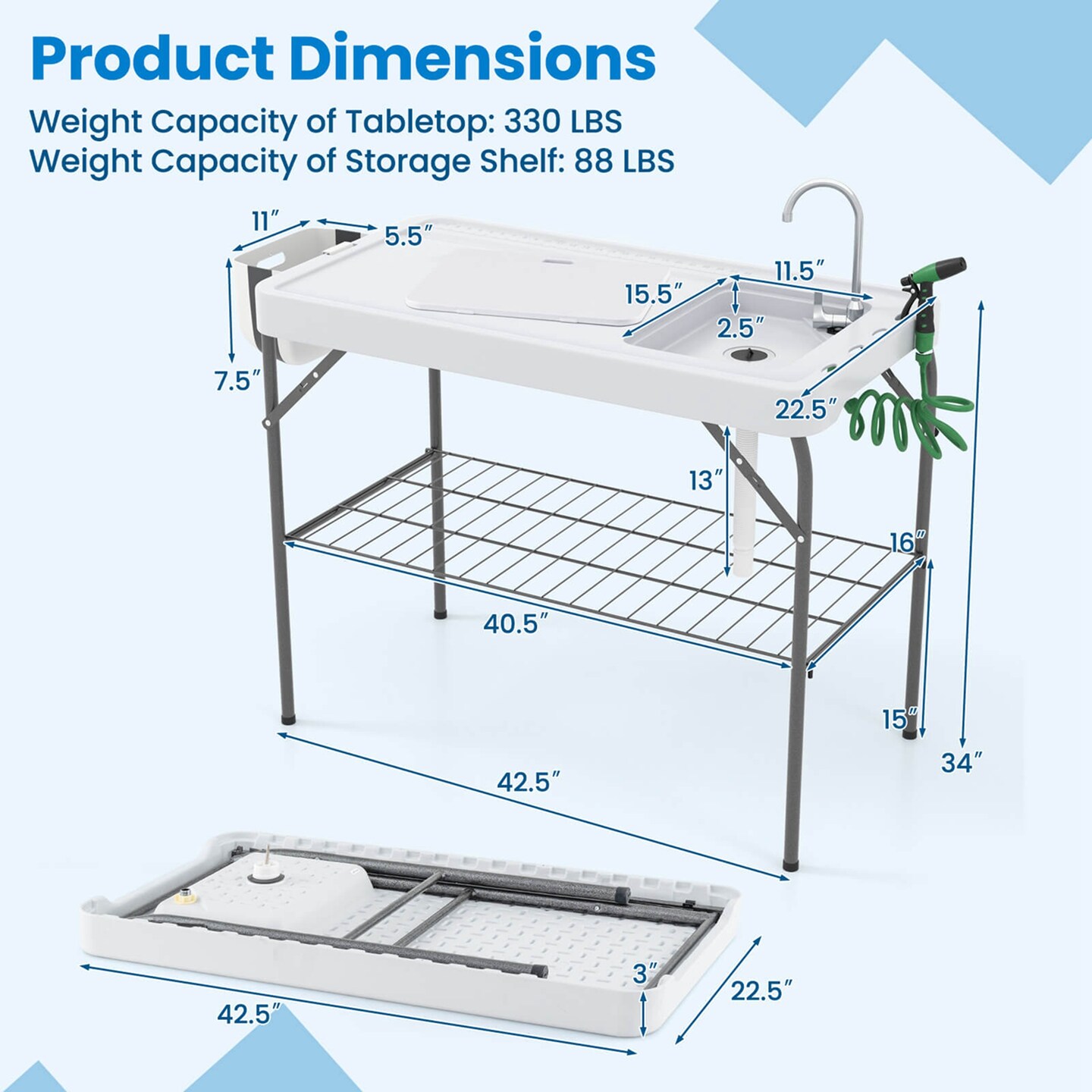 Costway Folding Fish Cleaning Table Portable Camping Table with  Faucet Hose Grid Rack