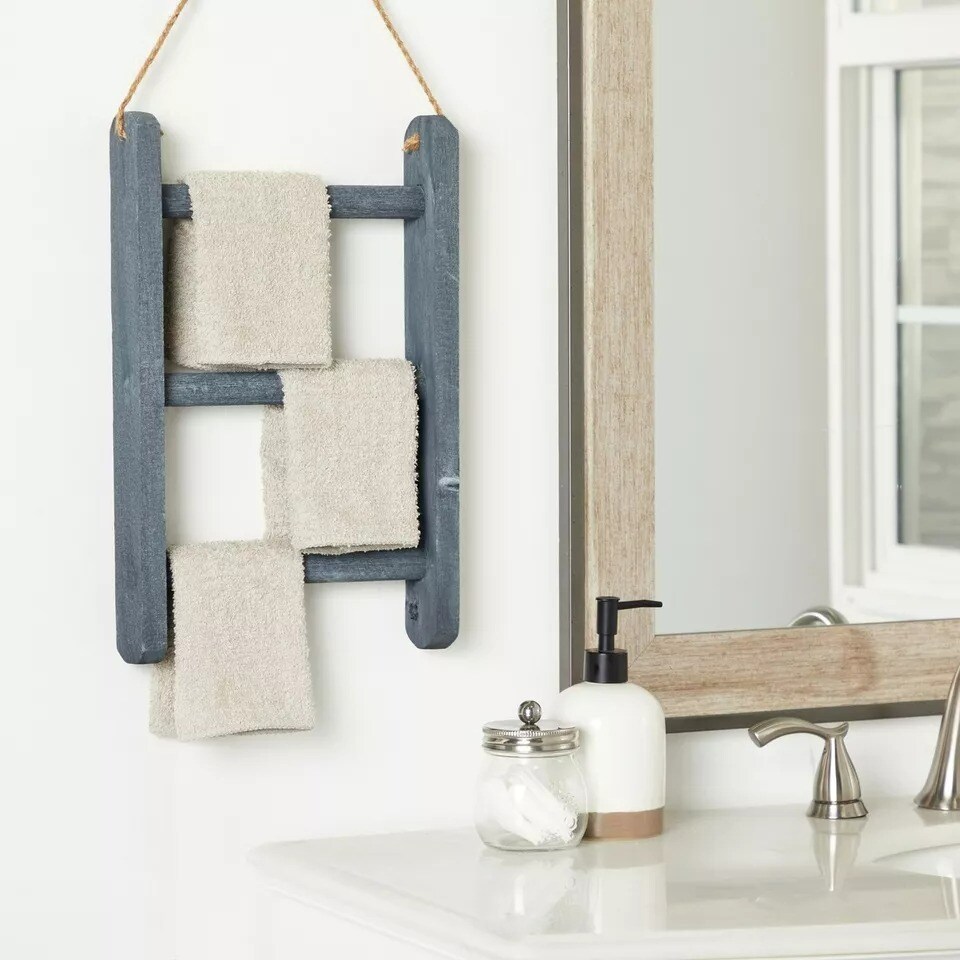 3-Tier Hanging Towel Rack, Wooden Hanging Ladder Rack, 10 x 23 in, Gray