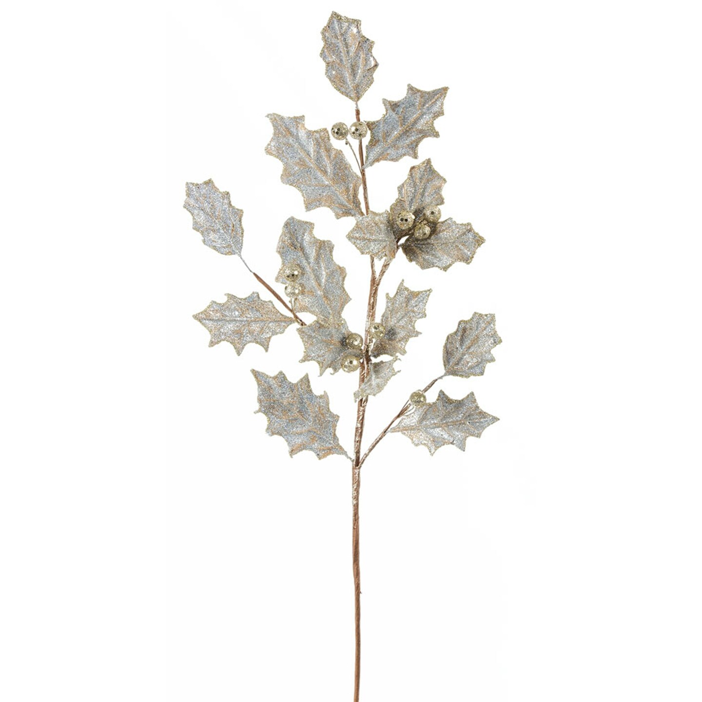 Melrose International Glittered Fabric Holly Spray (Set of 6)