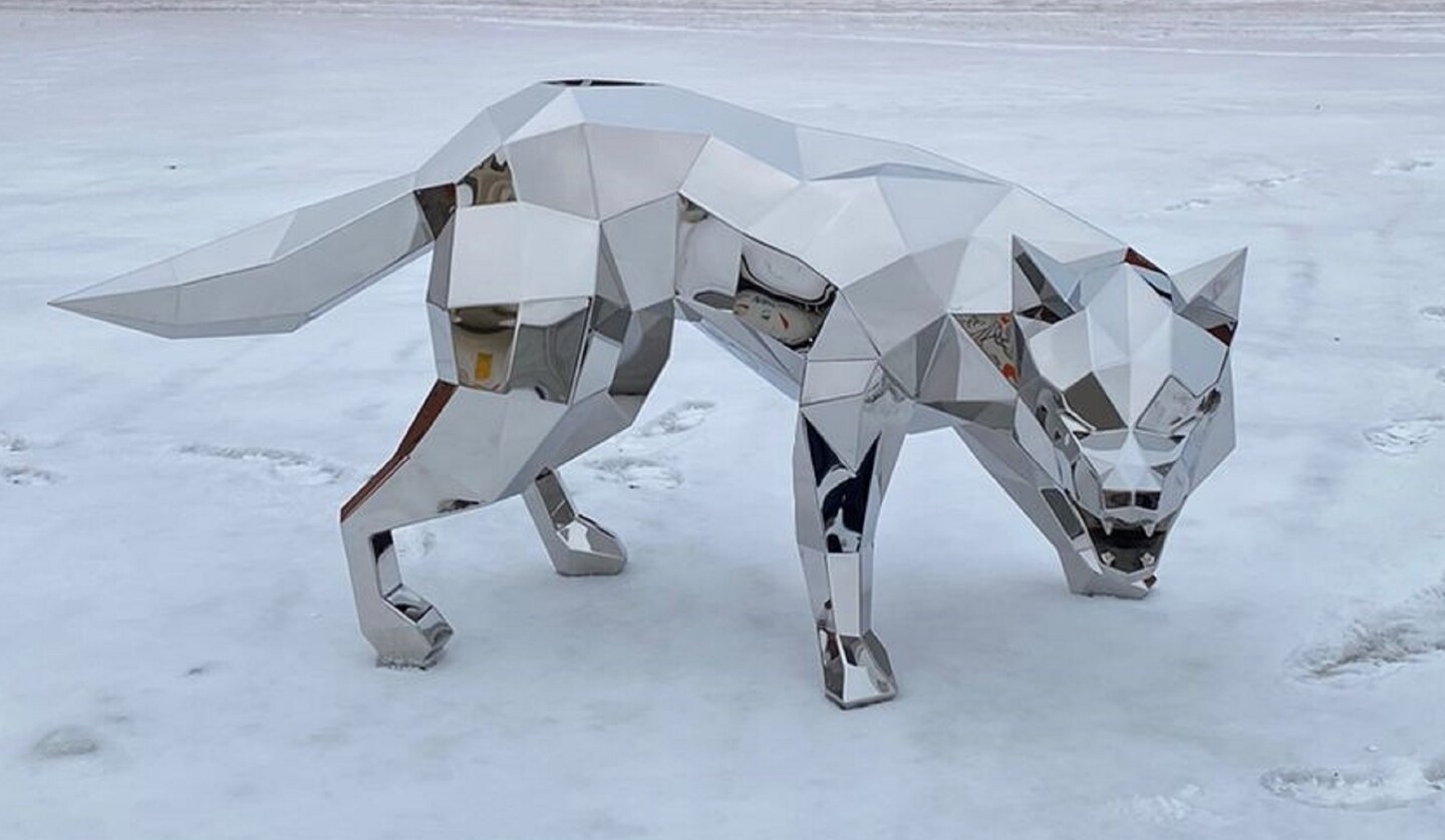 Wolf statue, wolf life-size steel sculpture, premium stainless steel statue H.30 inches product 4