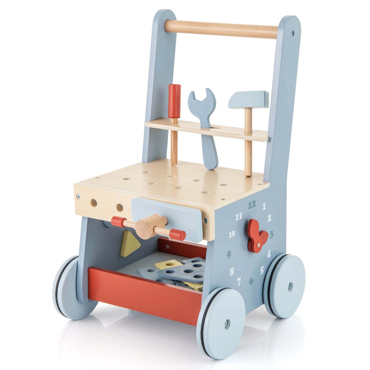 Costway 2-in-1 Wooden Baby Push Walker with Multi-Activity Center & Bottom Storage Toys
