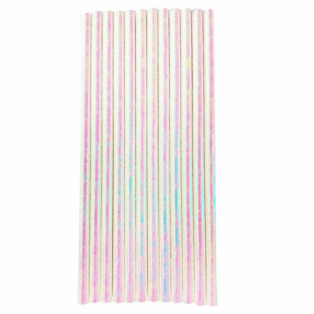 White Iridescent Cake Pop Party Straws