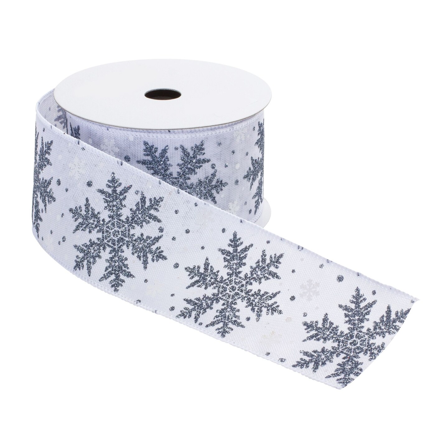 Melrose Snowflake Christmas Wired Craft Ribbon - 2.5" x 20 Yards - White and Silver