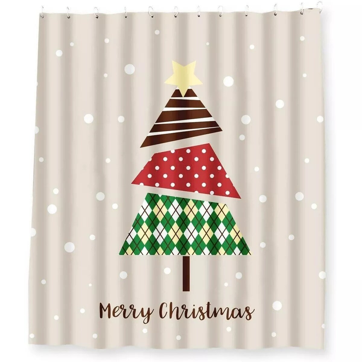 Merry Christmas Shower Curtain Set for Bathroom, 12 Hooks Included, 70 x 71 In