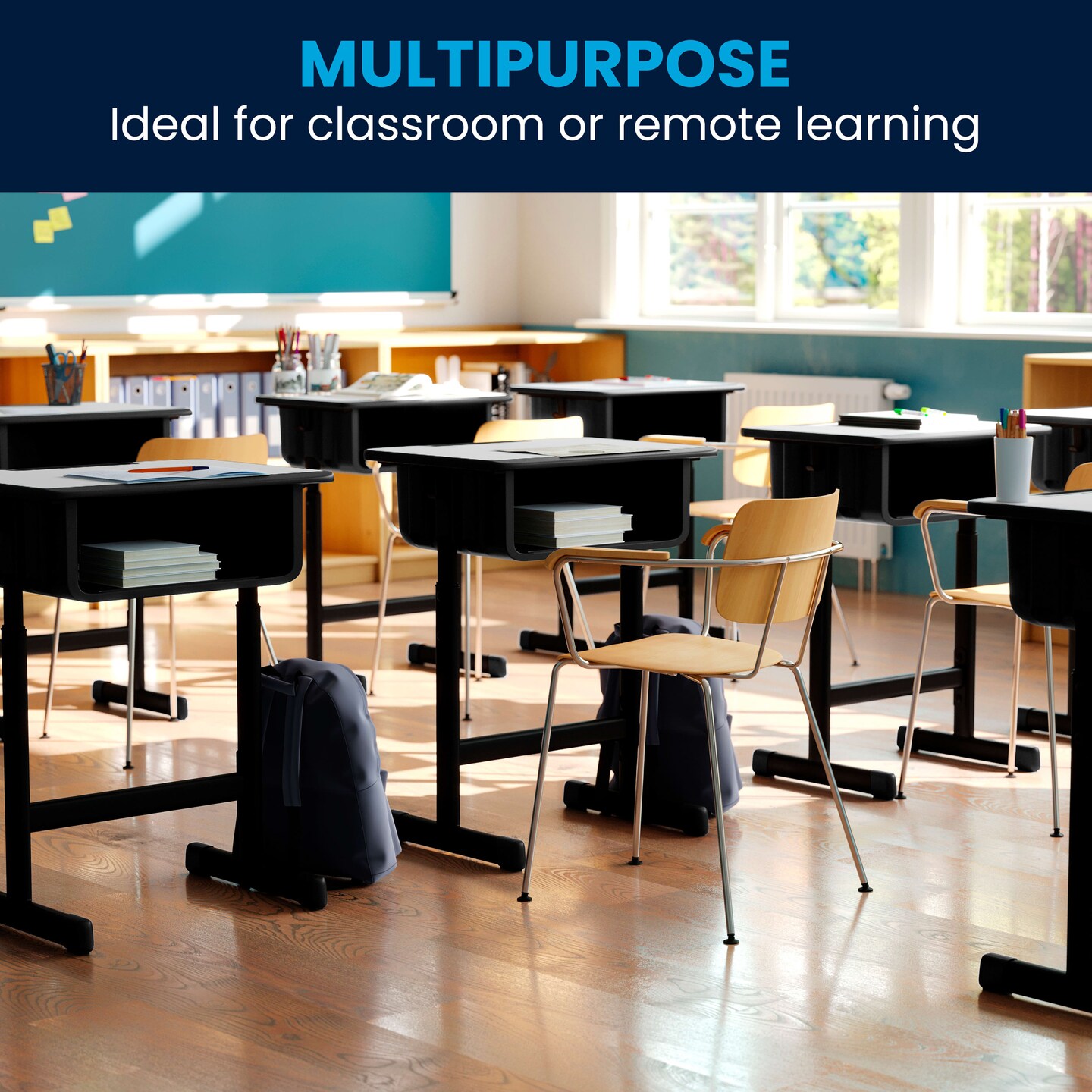 Emma and Oliver Student Desk with Top and Adjustable Height Pedestal Frame