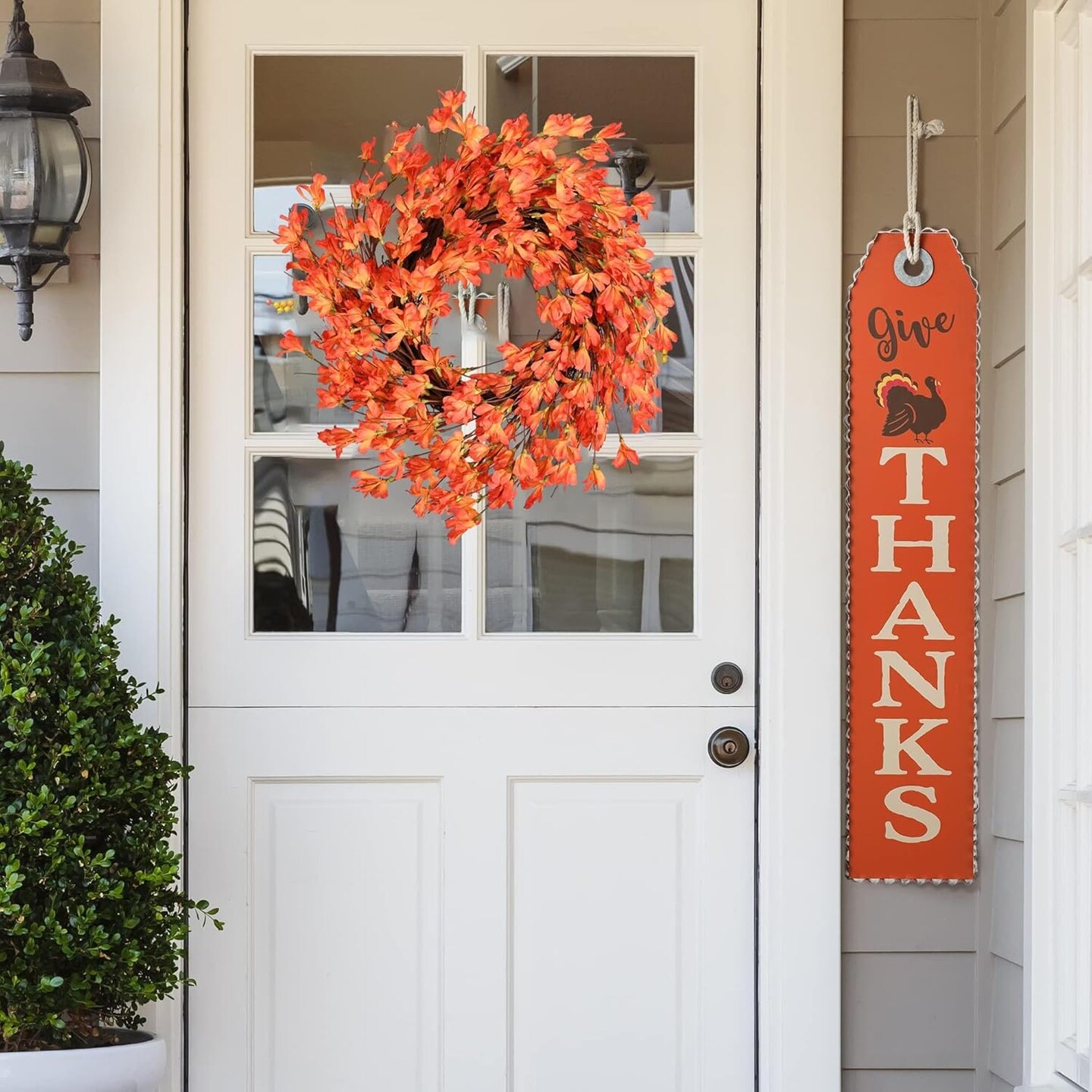 Orange Forsythia Wreath with Handmade Slik Flower Wreath on Grapevine for Wall, Window, Wedding,Thanksgiving Decor and Harvest Festival Celebration