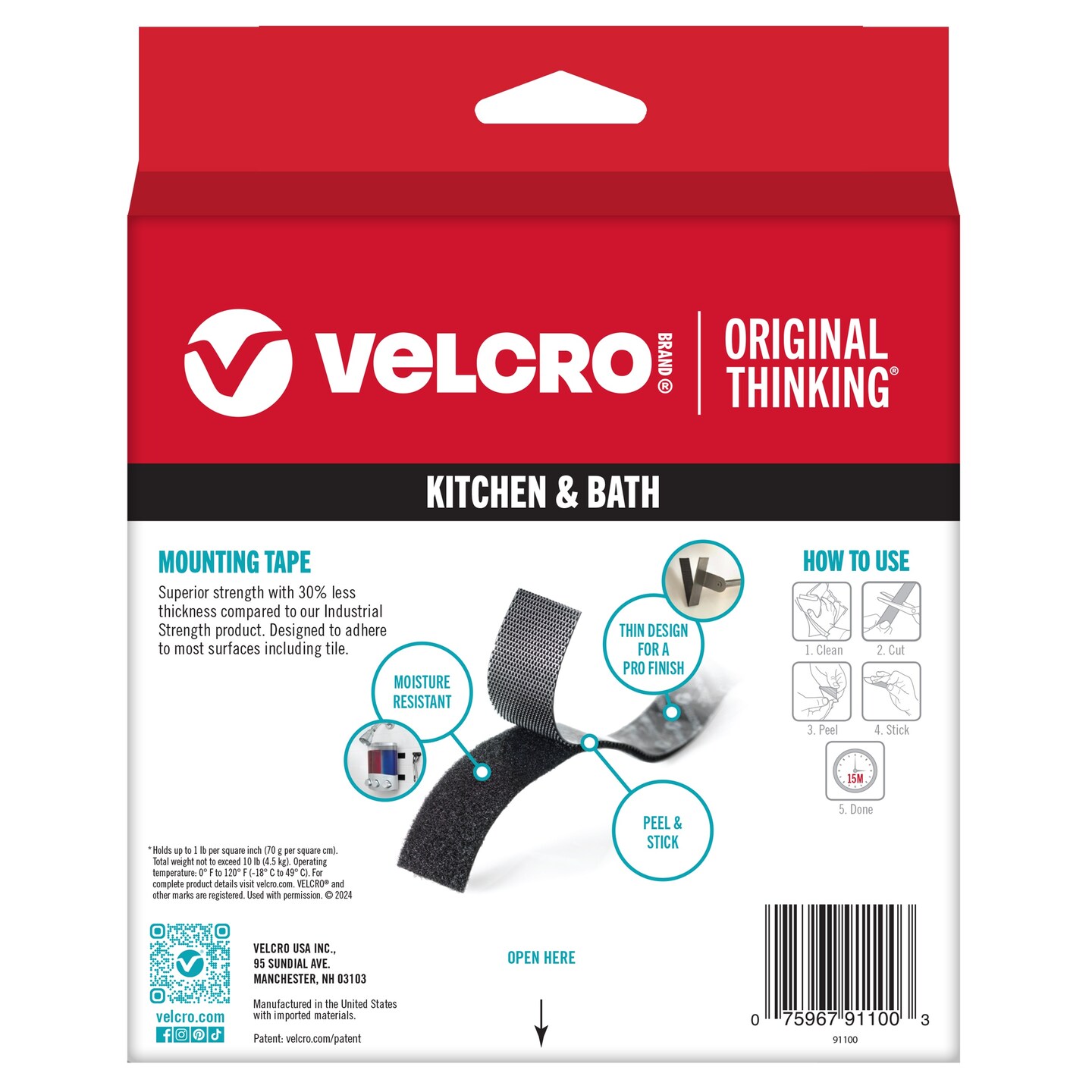 VELCRO(R) Brand Industrial Strength Low Profile Tape 1"X10'-Black