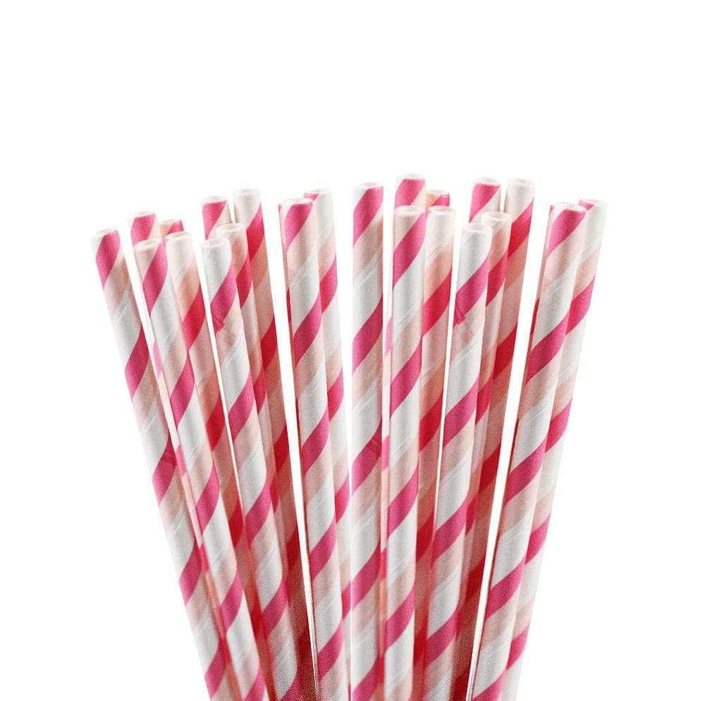 Pink &#x26; White Candy Cane Stripe Cake Pop Party Straws