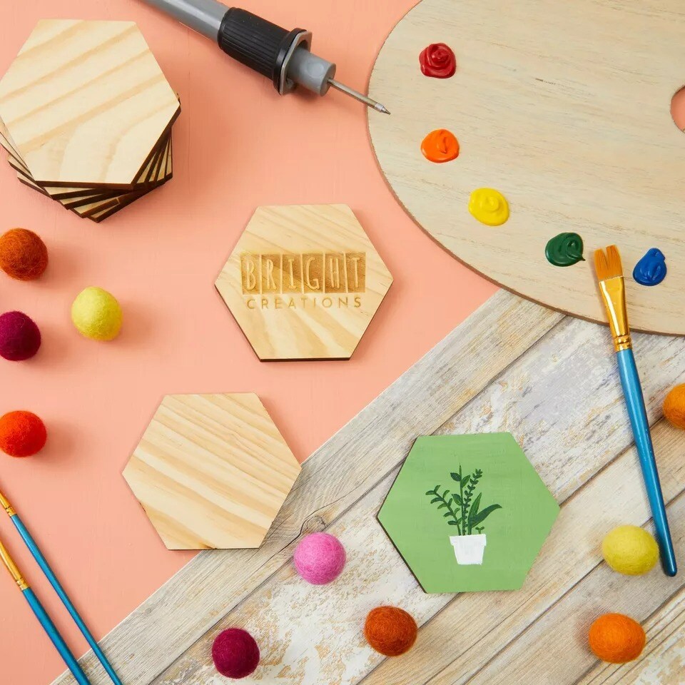 15 Pack Unfinished Wooden Hexagon Cutouts for Crafts, 1/4&#x22; Thick, 4 x 4 In