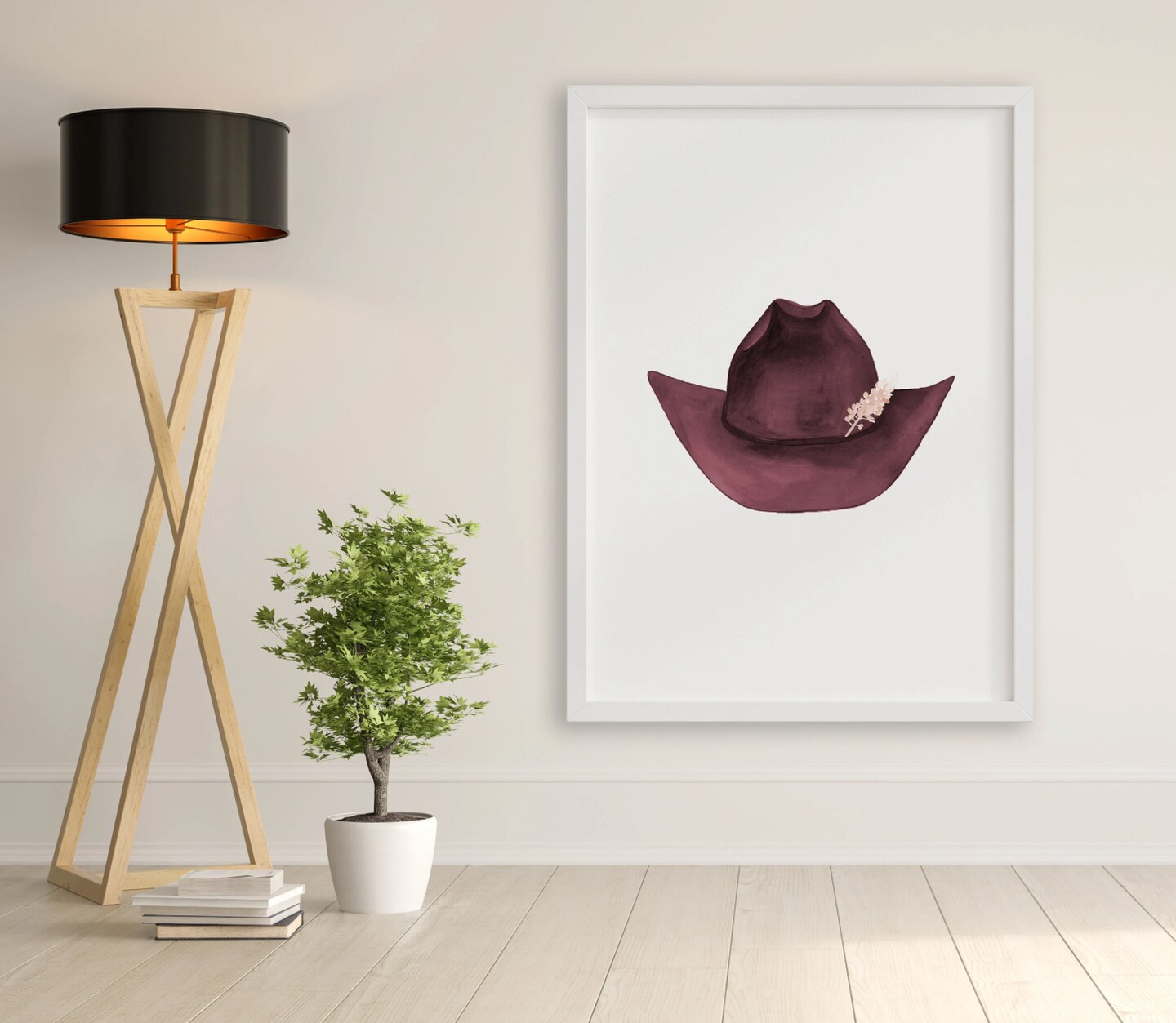Watercolor Maroon Cowgirl Hat Art Print, Western Wall Art, Berry Cowgirl Hat Print, Western Cowboy Hat, Texas Home Decor, Country Home Decor product 2