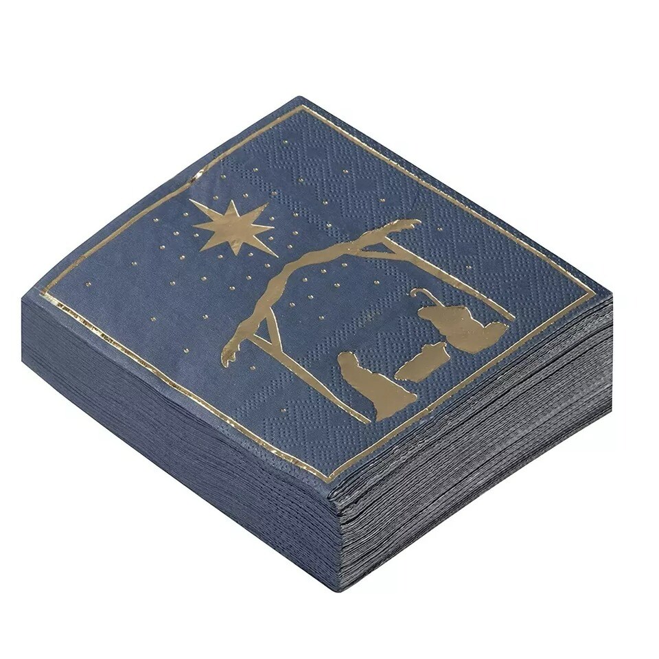 50x Christmas Cocktail Napkin Paper Disposable for Party, 5x5&#x22; Nativity of Jesus