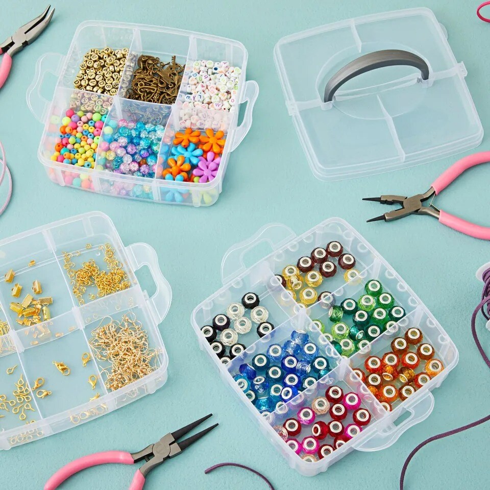 3 Tier Stackable Storage Containers, Adjustable Plastic Box Bead Storage, 6x6x5&#x22;