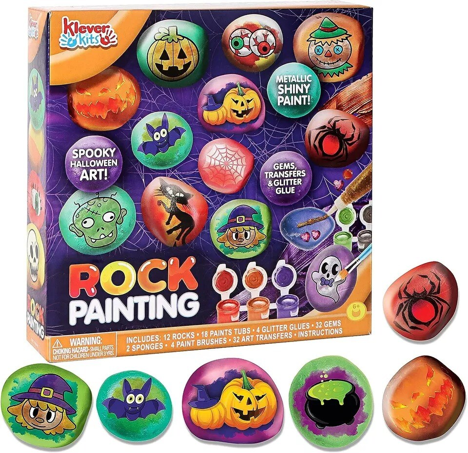 Joyin Halloween Rock Painting Kit for Kids Arts Crafts 18 Paint Tubs 12 Rocks